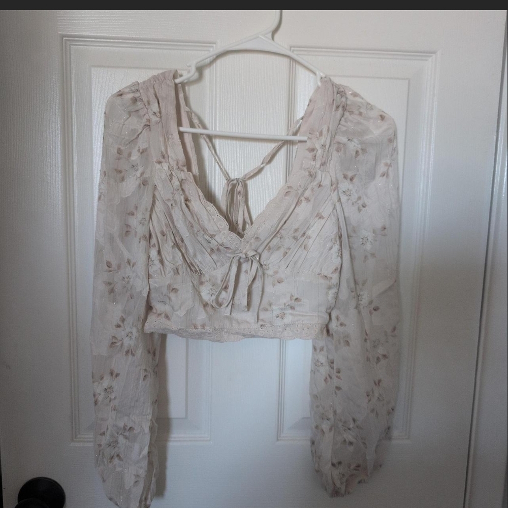 Floral Tie-Front Crop Top - Cream
